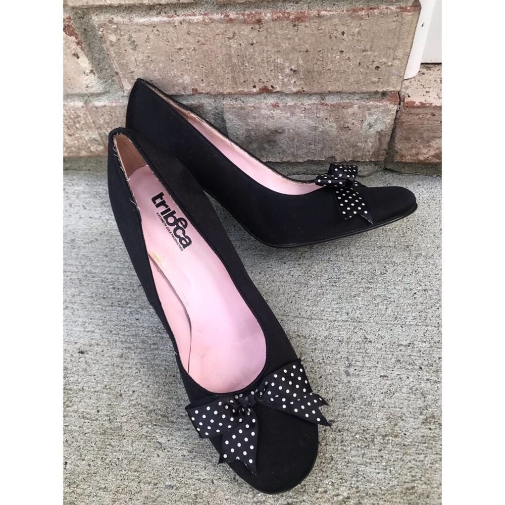 Tribeca, black satin pumps with polka dot … #005 - Picture 4 of 7